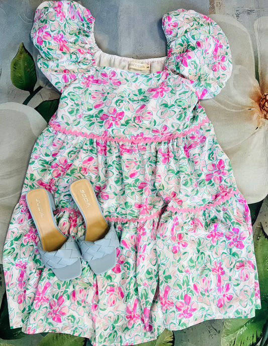 Floral Dress with Scallop Trim