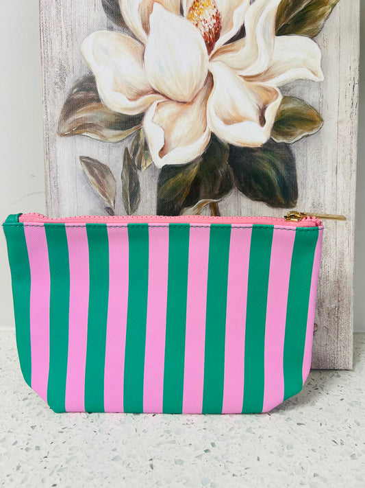 Pink & Green Leather Cosmetic Bag
