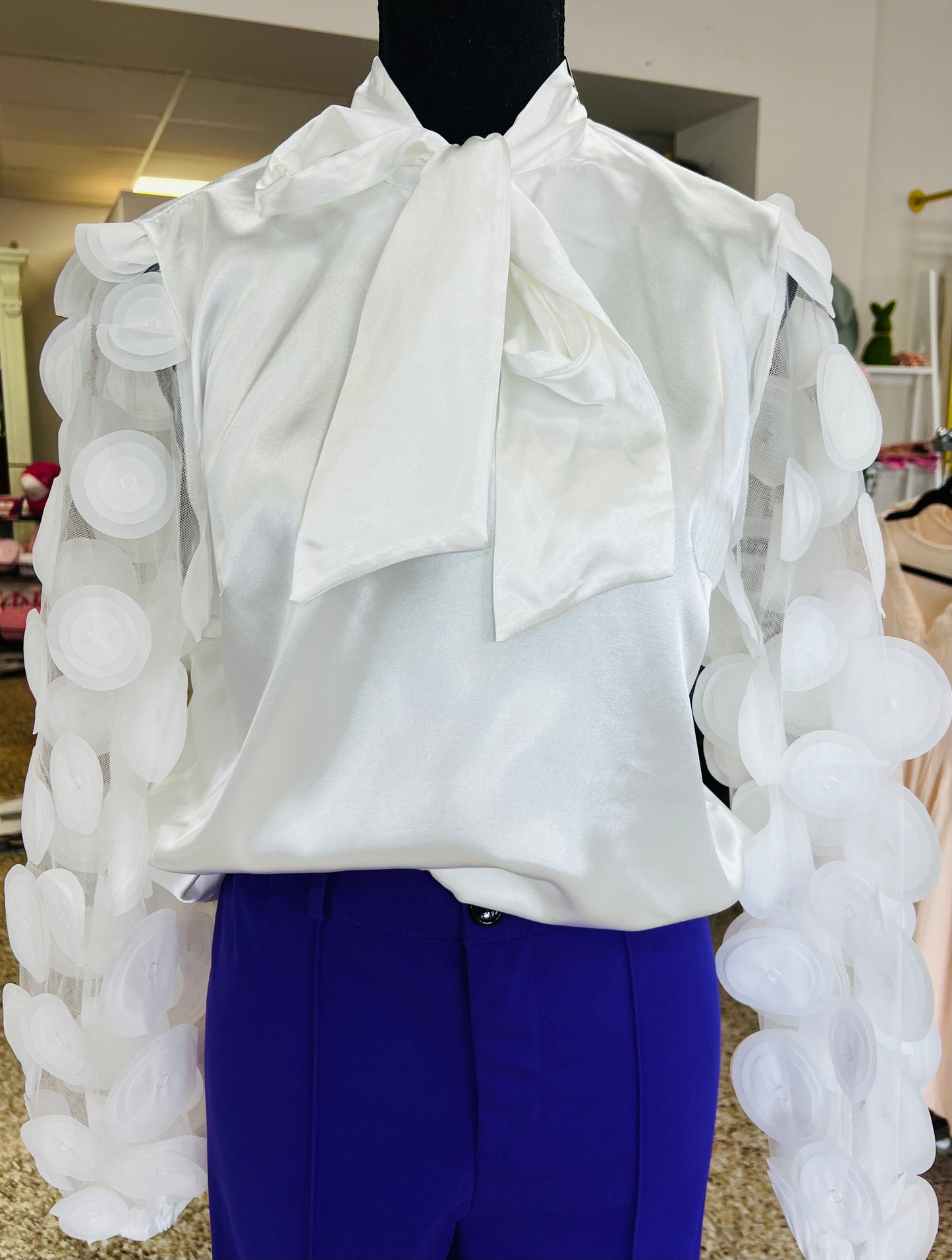 Silk Long Sleeve Shirt with Floral Sleeves