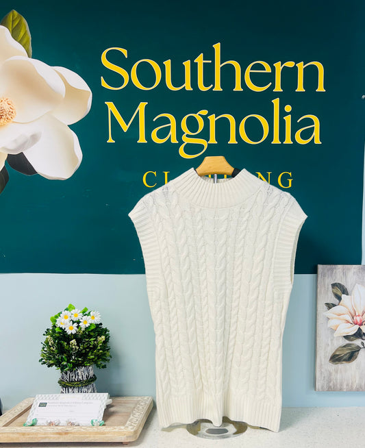 White Short Sleeve Knit Sweater