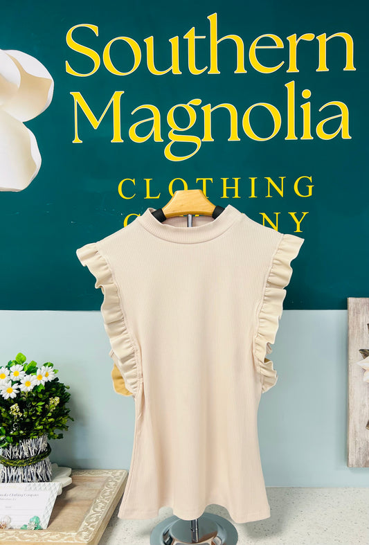 Mock Neck Faux Leather Ruffle Tank Top