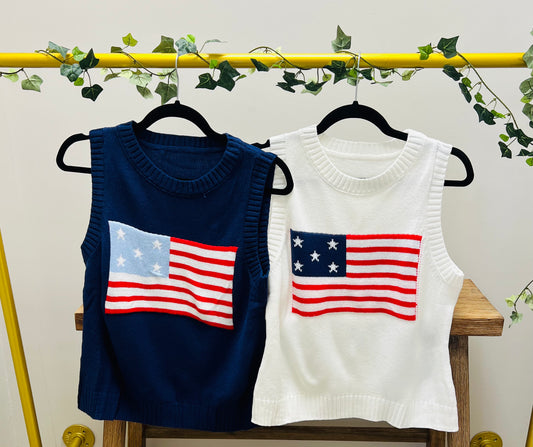 Fourth of July American Flag Knit Top