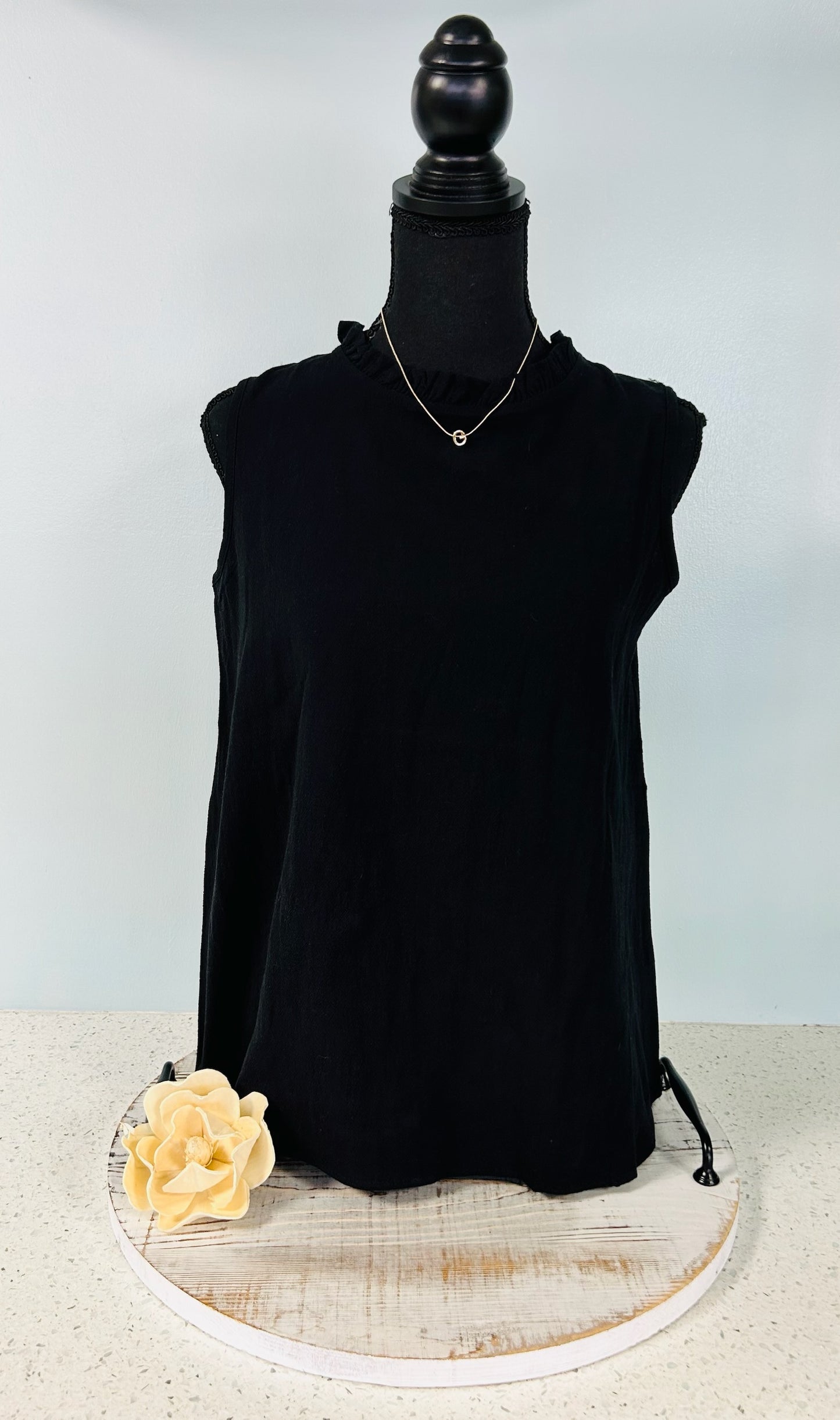 Black Ruffle Trim Tank