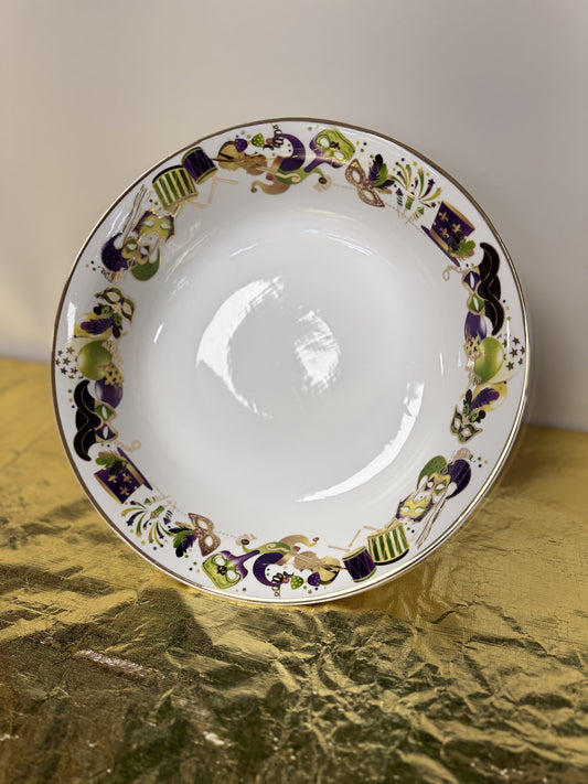 Large white Serving Bowl Mardi Gras Design