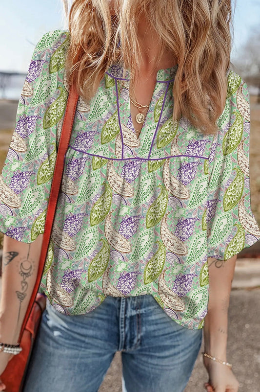 boho paisley print half sleeve blouse