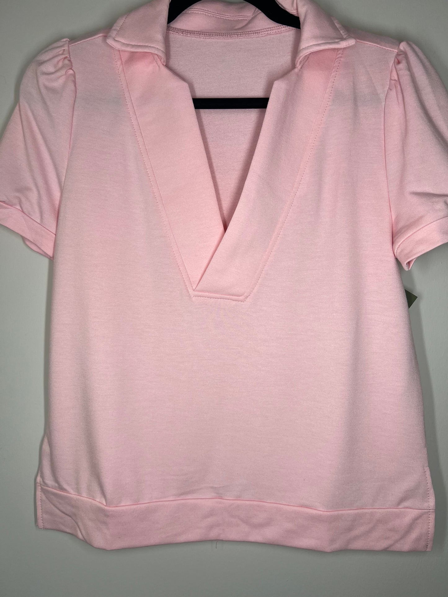Pink Collared V Neck