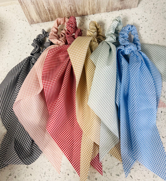 Gingham Long Tail Hair Scrunchie