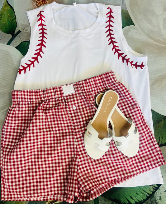 Solid Color Baseball Themed Tank Top