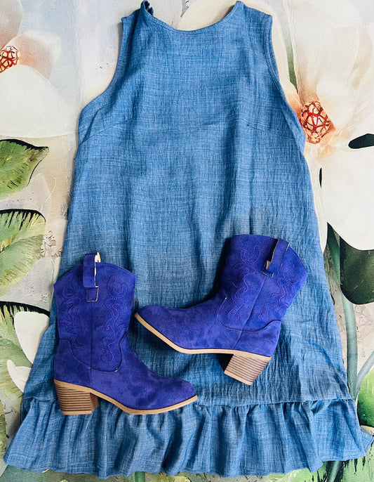 Denim Dress with Bow Tie Back