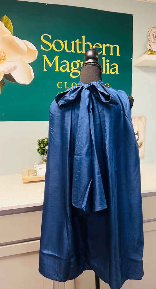 Bowtie Back Halter Neck Satin A-Line Dress