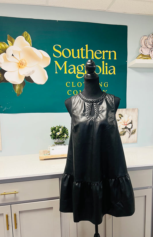 Braided Keyhole Neckline Faux Leather Dress