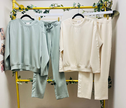 Satin Trim Crewneck Sweatshirt/lounge pants