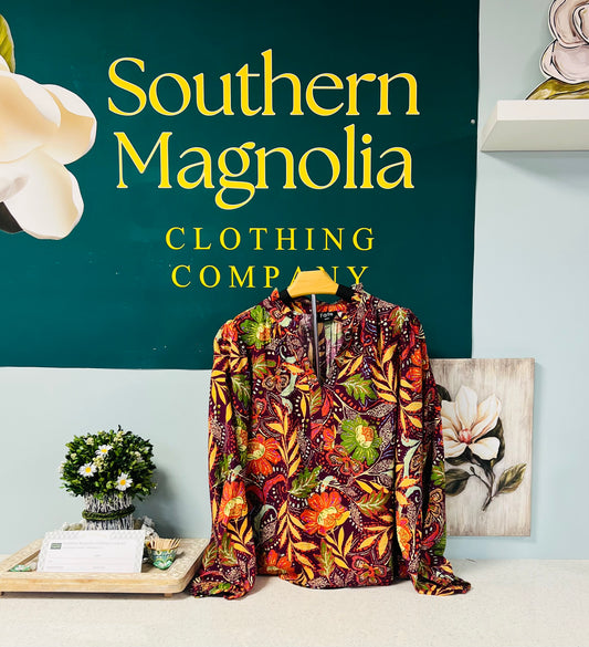 Print Split Neck Blouse