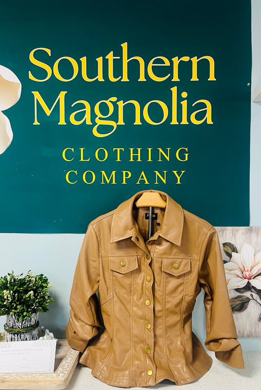 Caramel Leather Button Up Jacket