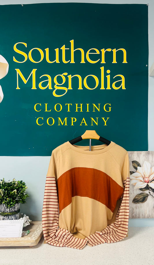 Color-Block Striped Bishop Sleeve Top