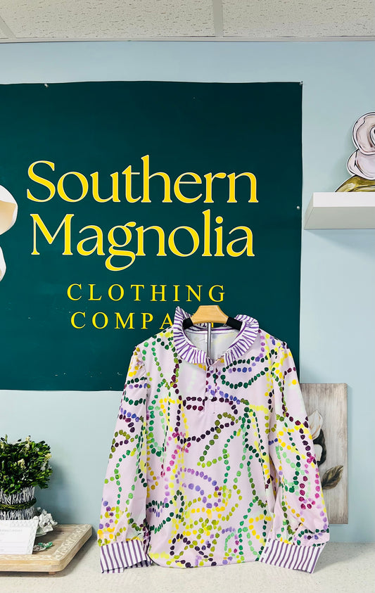 Mardi Gras Bead Stripe Collar Long Sleeve