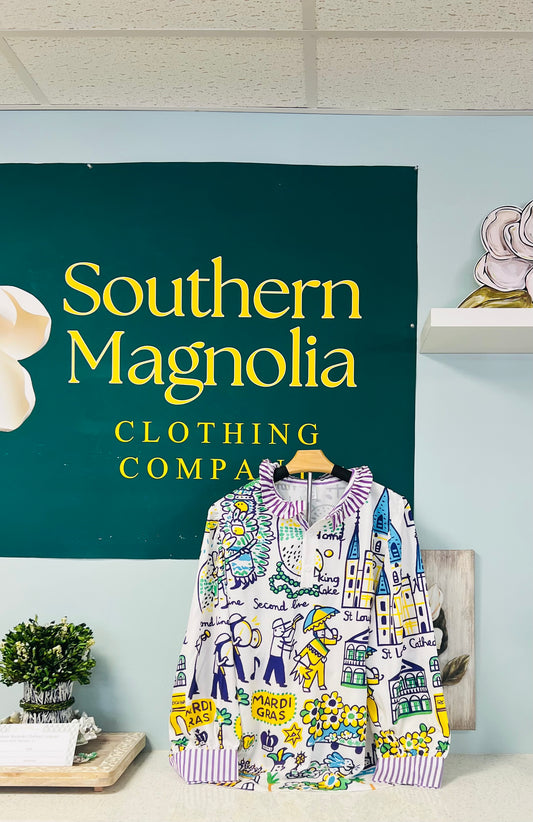 Nola Mardi Gras Long Sleeve with Stripe Collar