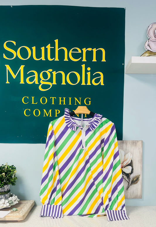 Mardi Gras Stripe Long Sleeve with Stripe Collar