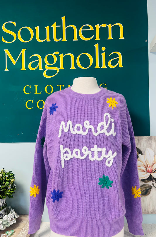 Mardi Party Sweater 3D Embroidered Flower
