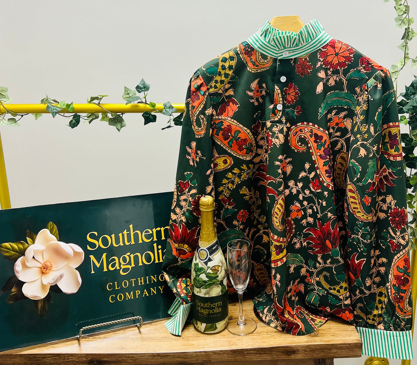 Floral Long Sleeve w/ stripe collar & cuffs