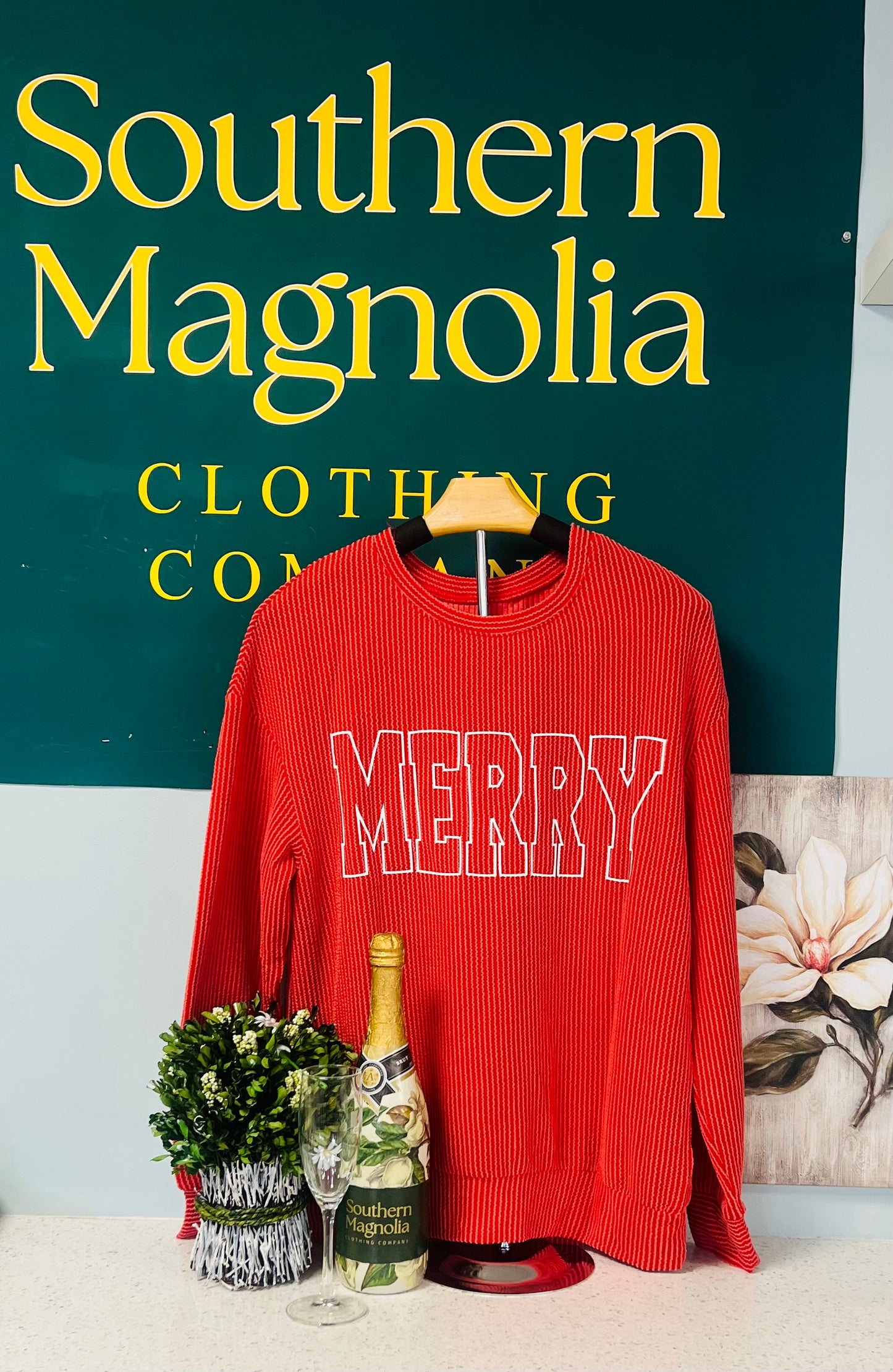Red Ripped "Merry" Bubble letter Sweater