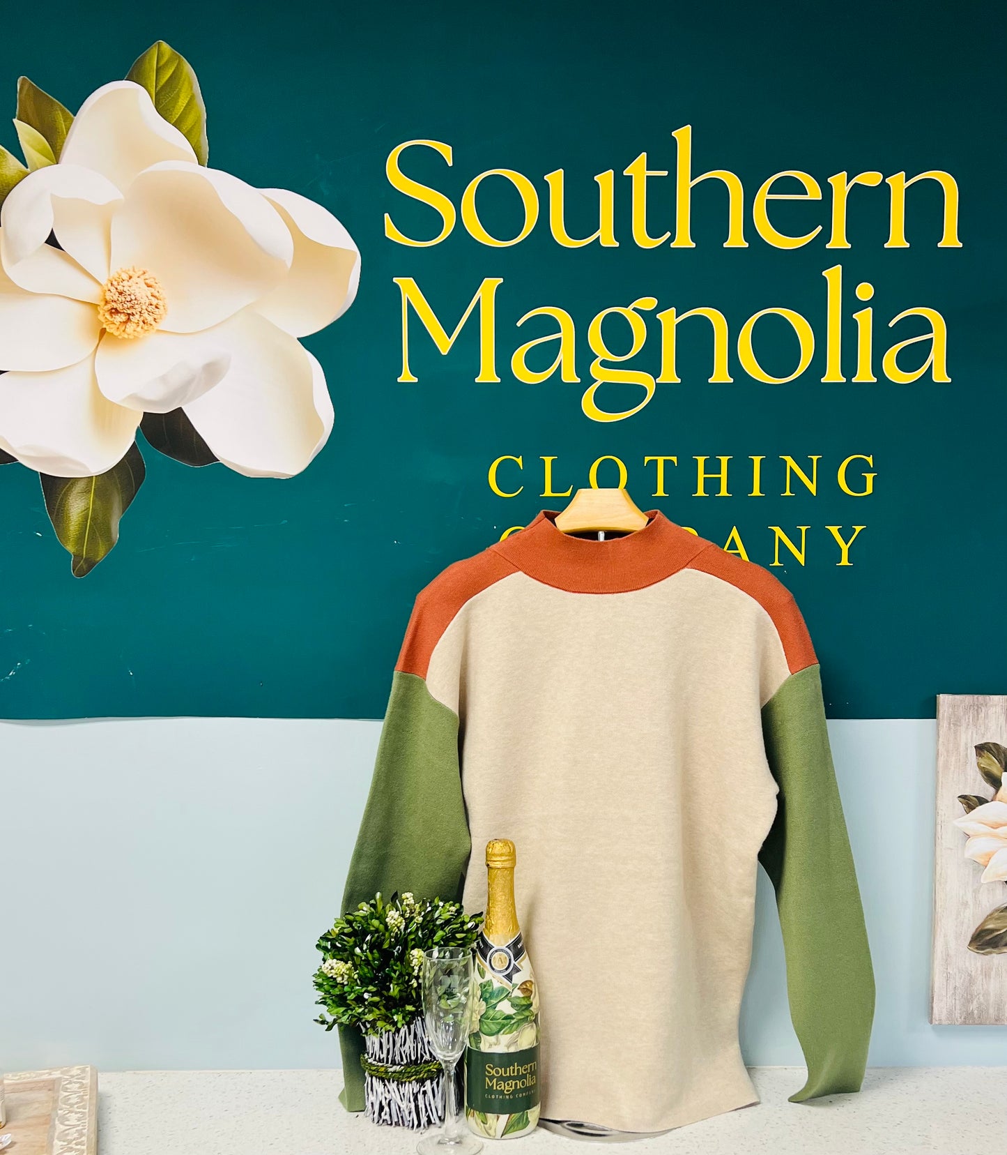 Color Blocked Mock Neckline Sweater