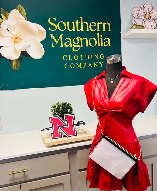 Crimson Red Twisted Front Faux Leather Dress