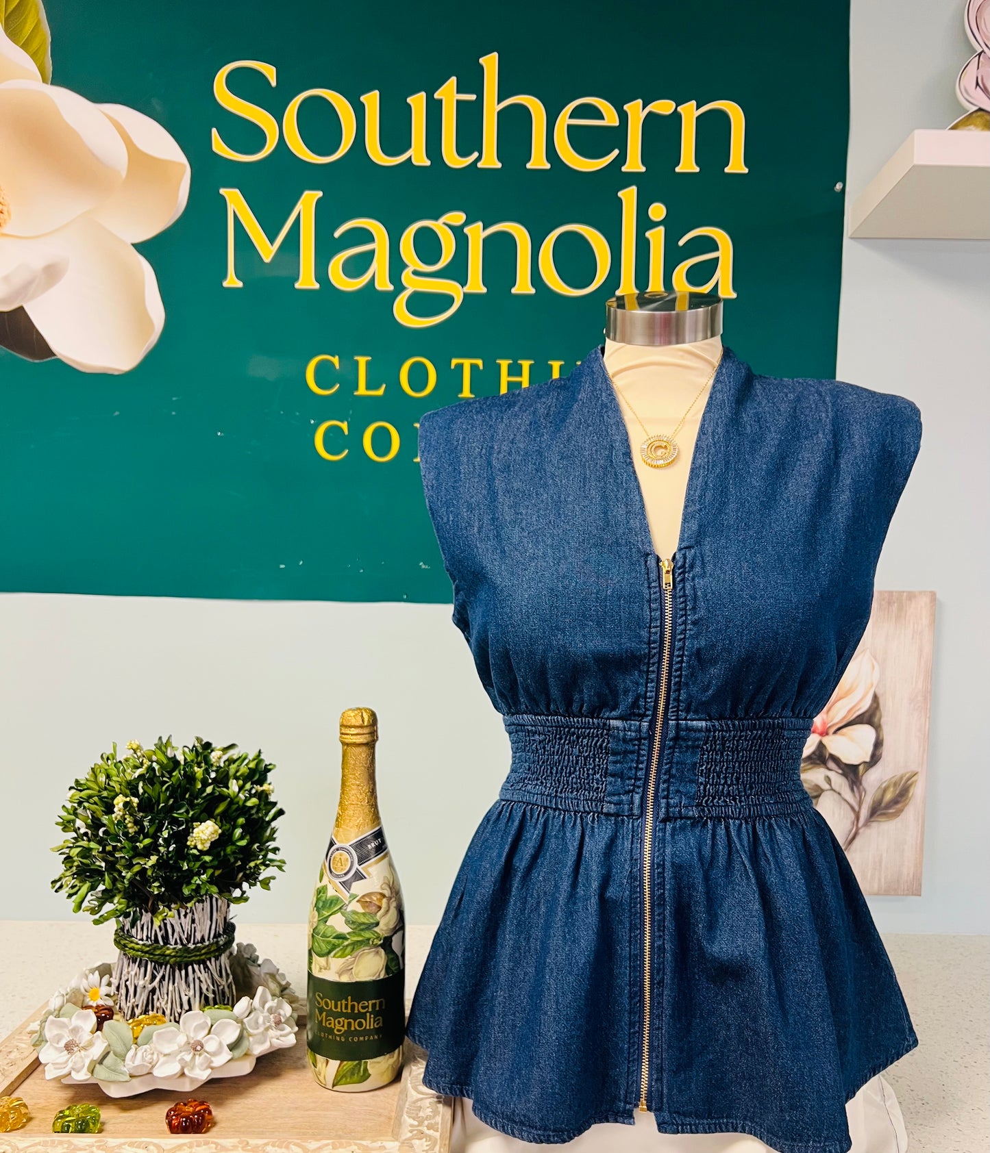 Dark Denim Scrunch Waist Top