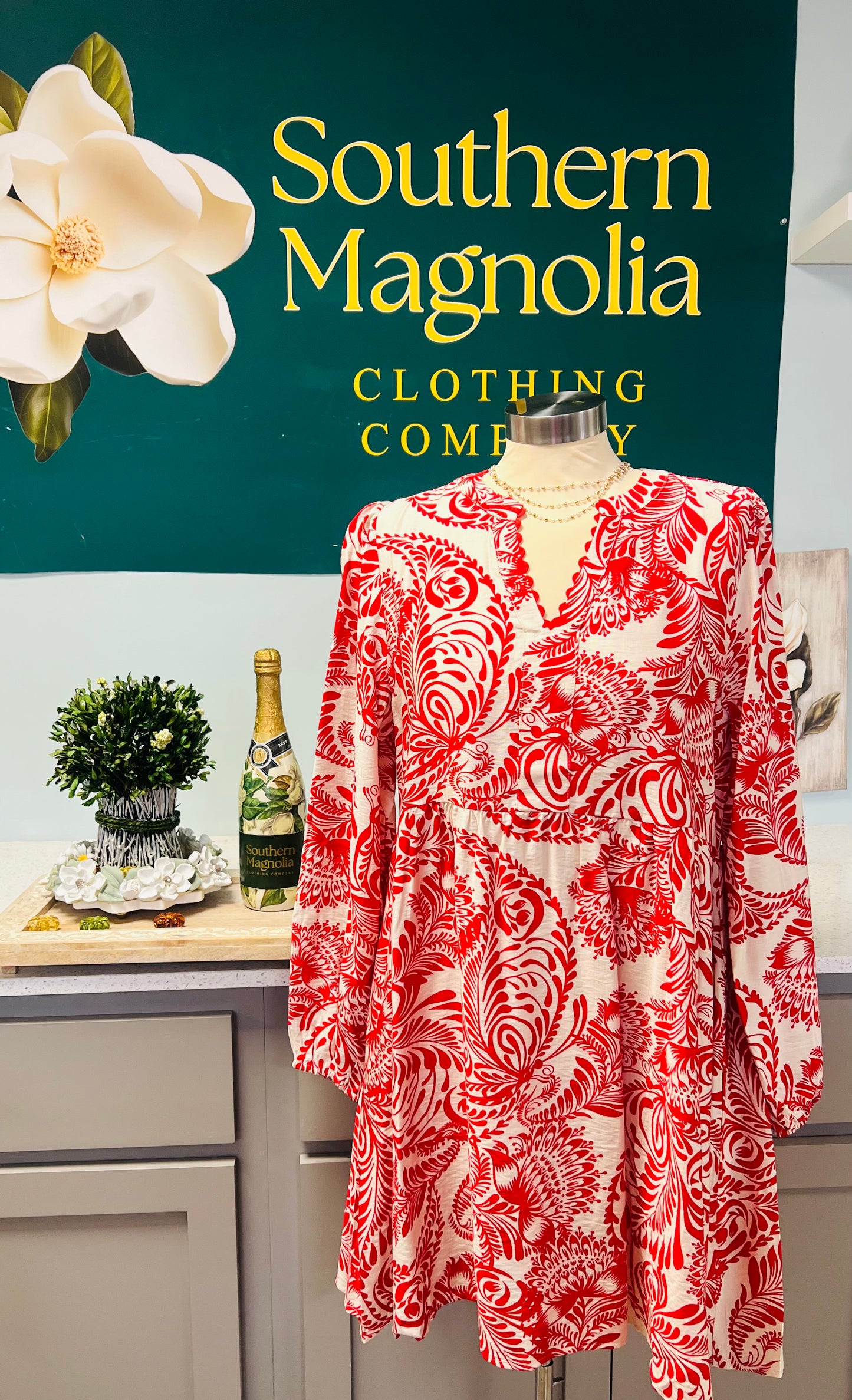 Edge Trimmed Spilt Neck Long Sleeve Baby doll Dress