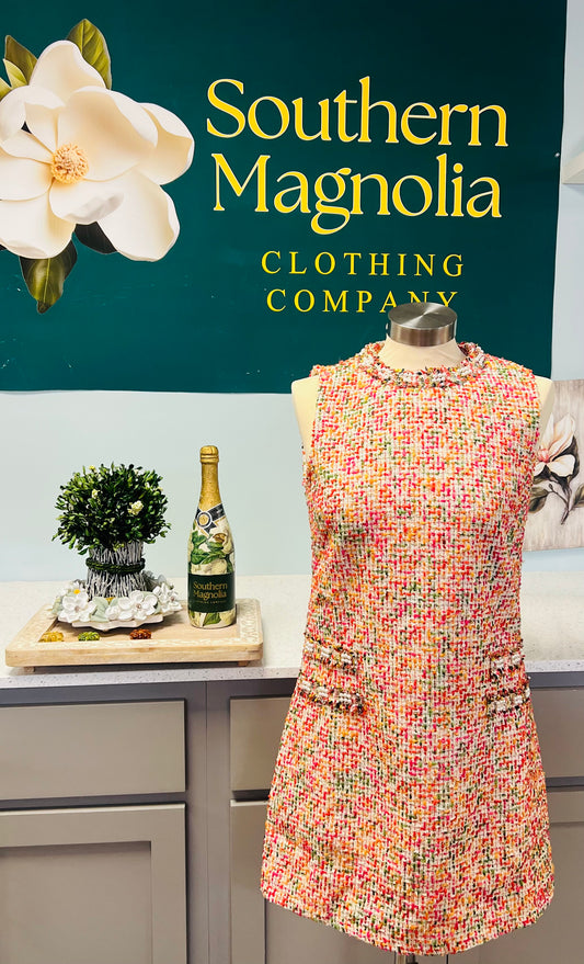 Ivory Multi Pearl Embellished Tweed Shift Dress