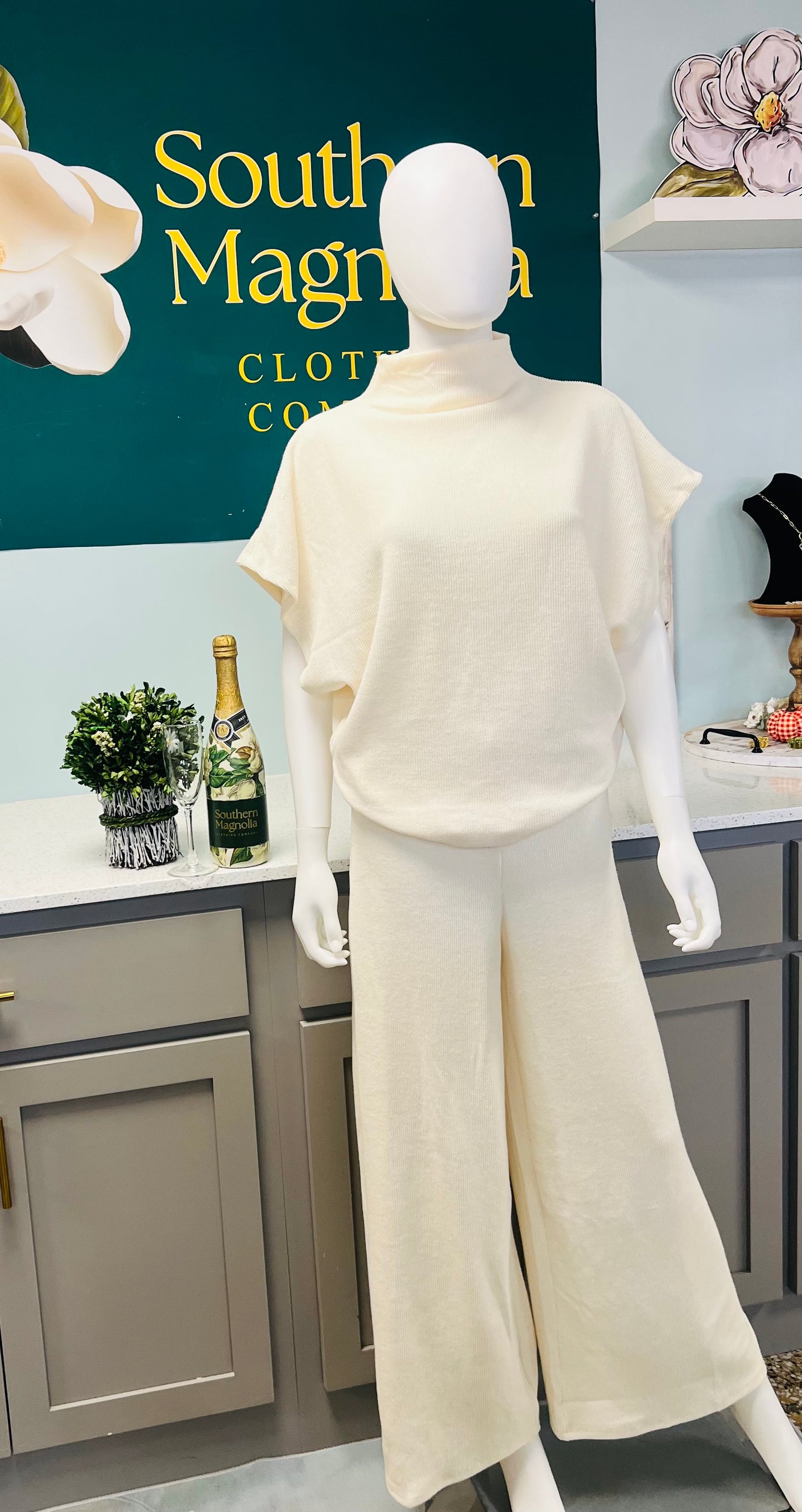 Cream Two Piece Pant Set