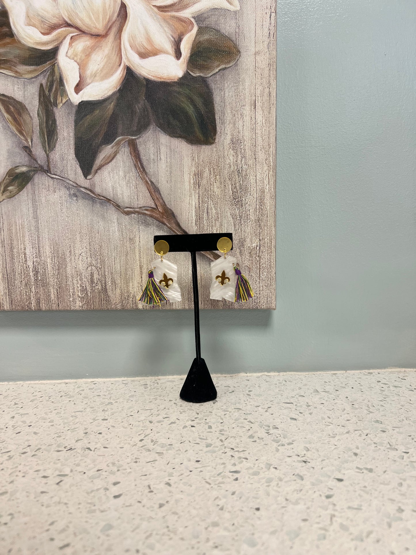 Mardi Gras Boots Acrylic Earring