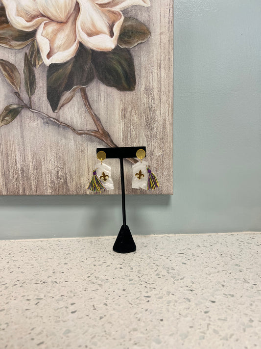 Mardi Gras Boots Acrylic Earring