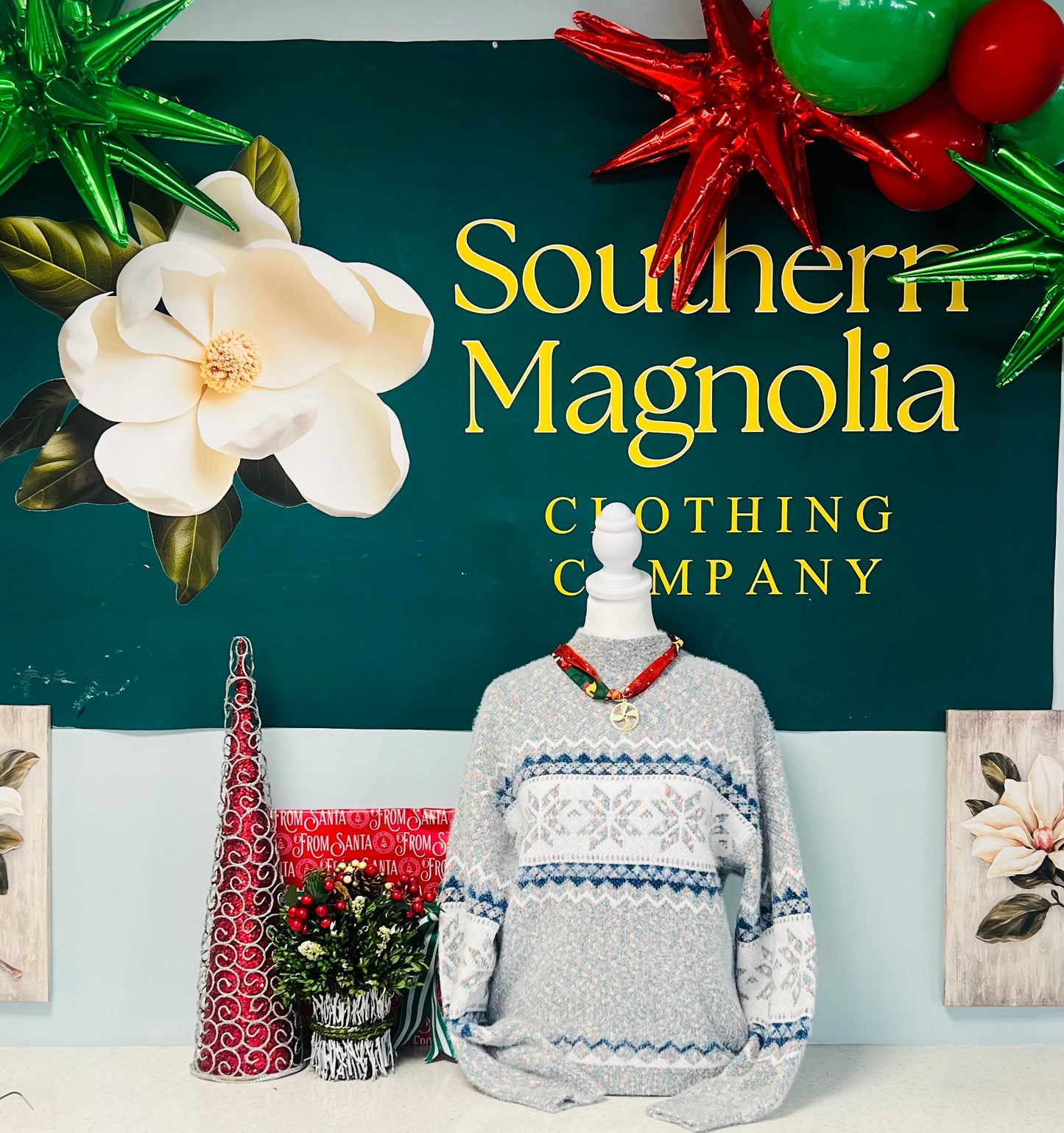 Grey Christmas Snowflake Knit Semi-High Neck Sweater