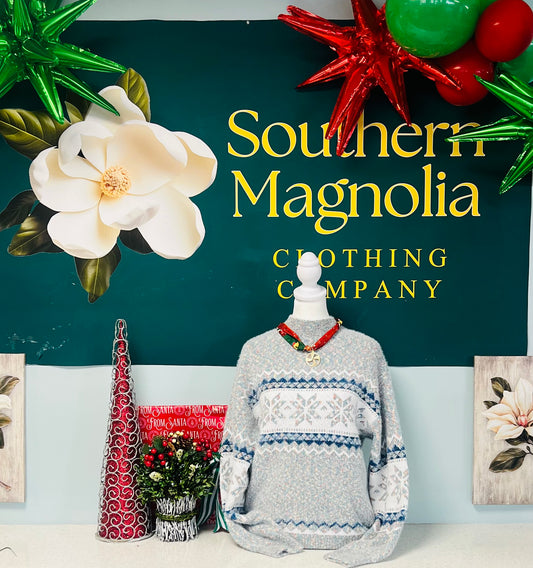 Grey Christmas Snowflake Knit Semi-High Neck Sweater