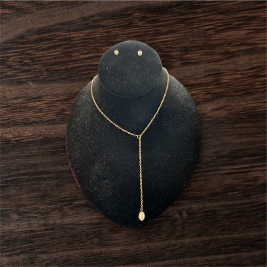 Gold Necklace with Pearl Accent and Earrings