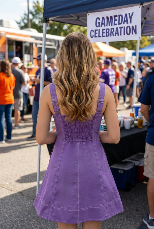 purple denim gameday dress