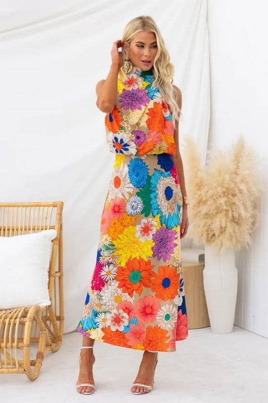 Printed Halter Neck Maxi Dress