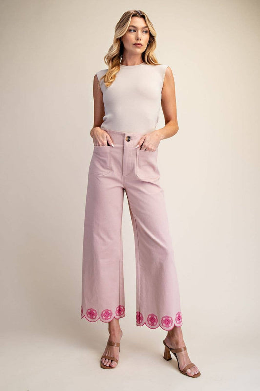 Colette Scallop-Hem Wide-Leg Pants