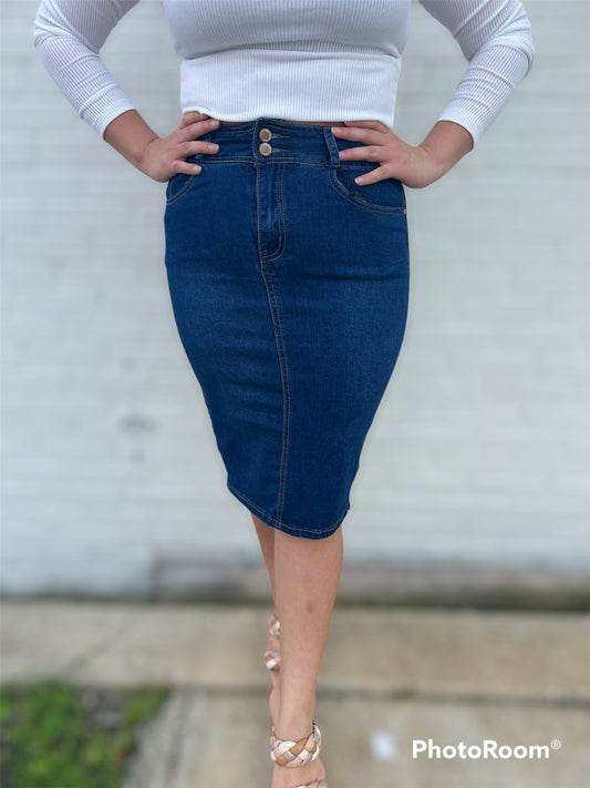 Denim Knee Length Skirt 4885