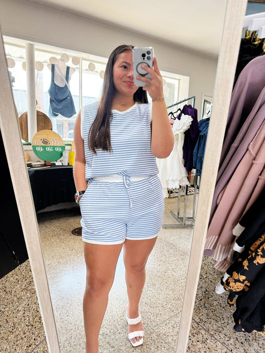Summer Blue and white Stripe 2-piece short set