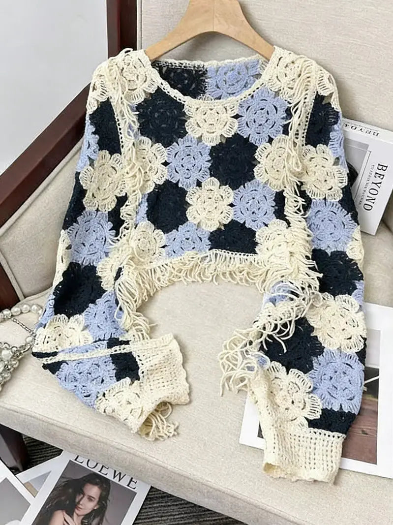 Blue Crochet Knit Top
