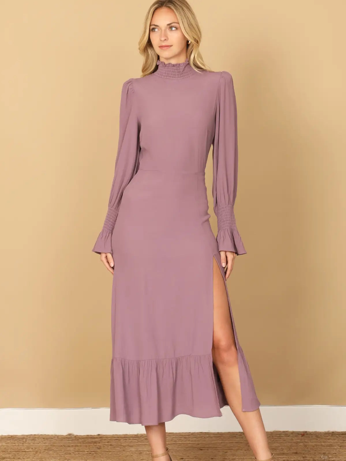 Purple Mock Neck Maxi Dress