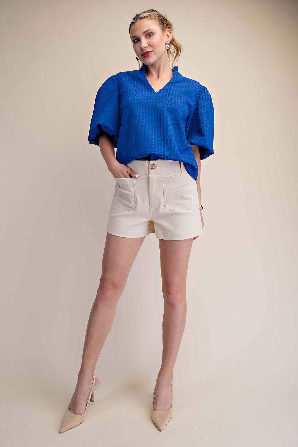 Stretch Shorts High Waist Front Pocket- Red