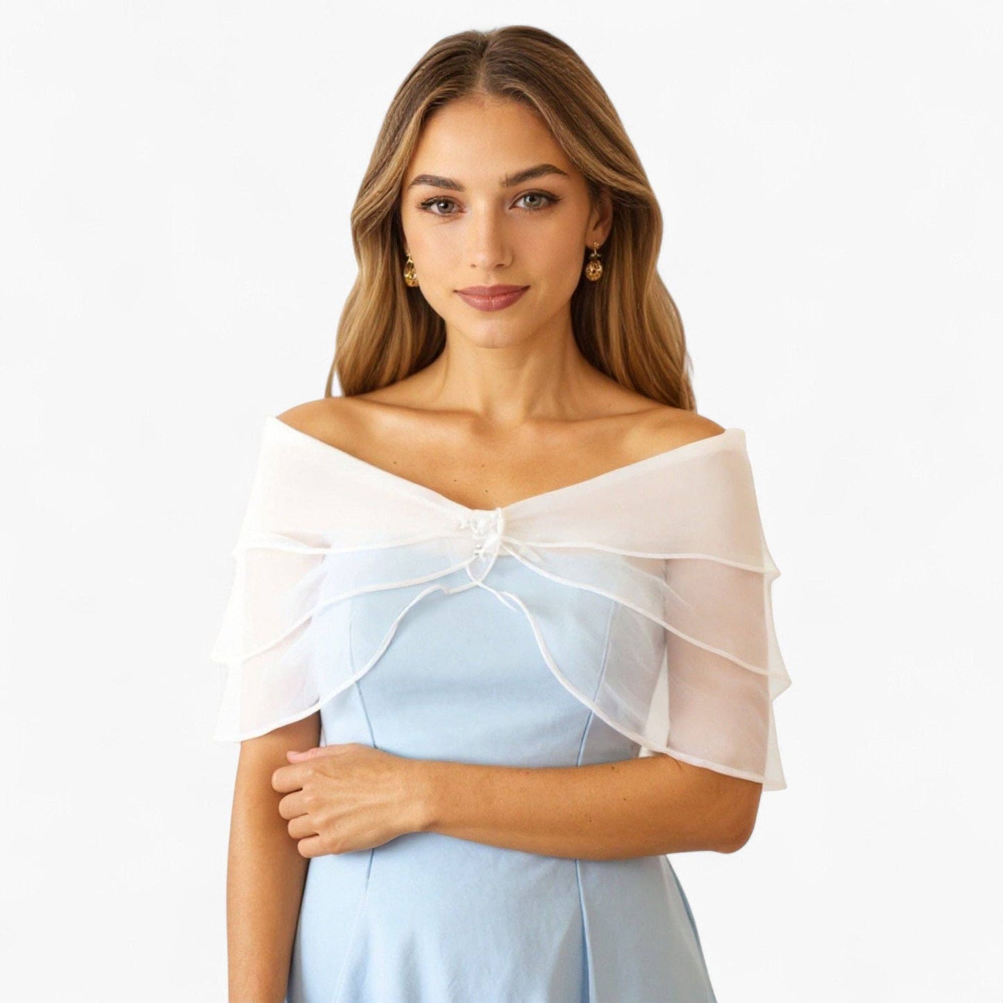 Shoulder Shawl with Layered Ruffle Trim