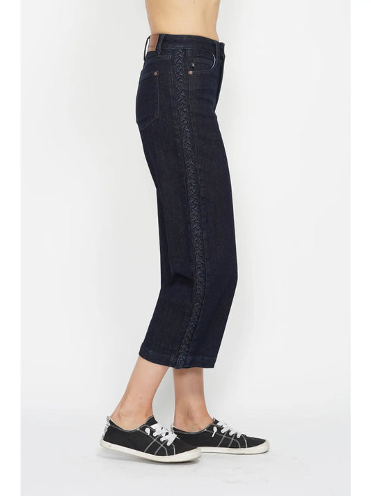 Seam Braid Cropped Wide Jeans