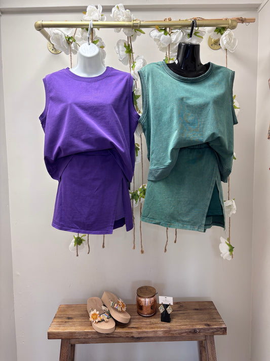 sleeveless casual shorts set