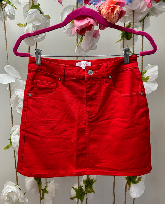 Red Jean Mini Skirt