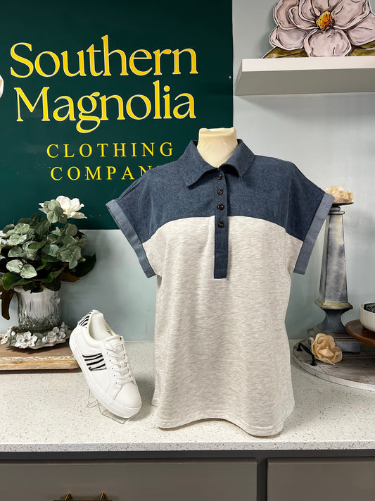 patchwork denim polo