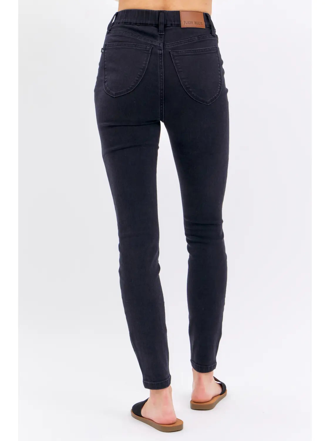 Black High Waisted Pull On Skinny Jeans